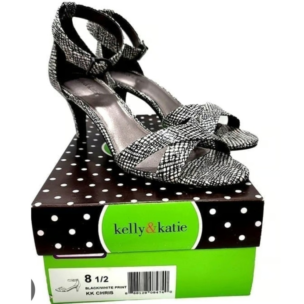 Kelly & Katie Black & White Strappy Heels 8.5 Wedding Guest Cocktail Office Chic